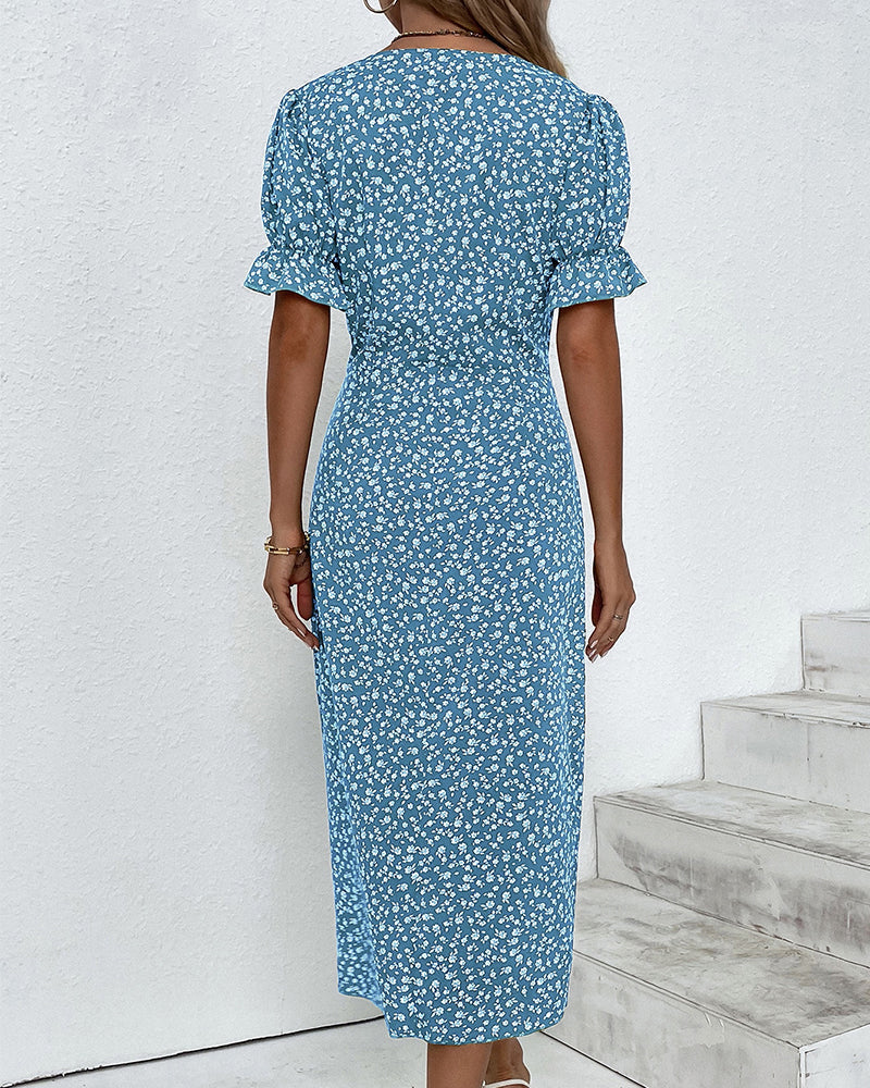 Giselle™ - Floral V-Ausschnitt Kleid