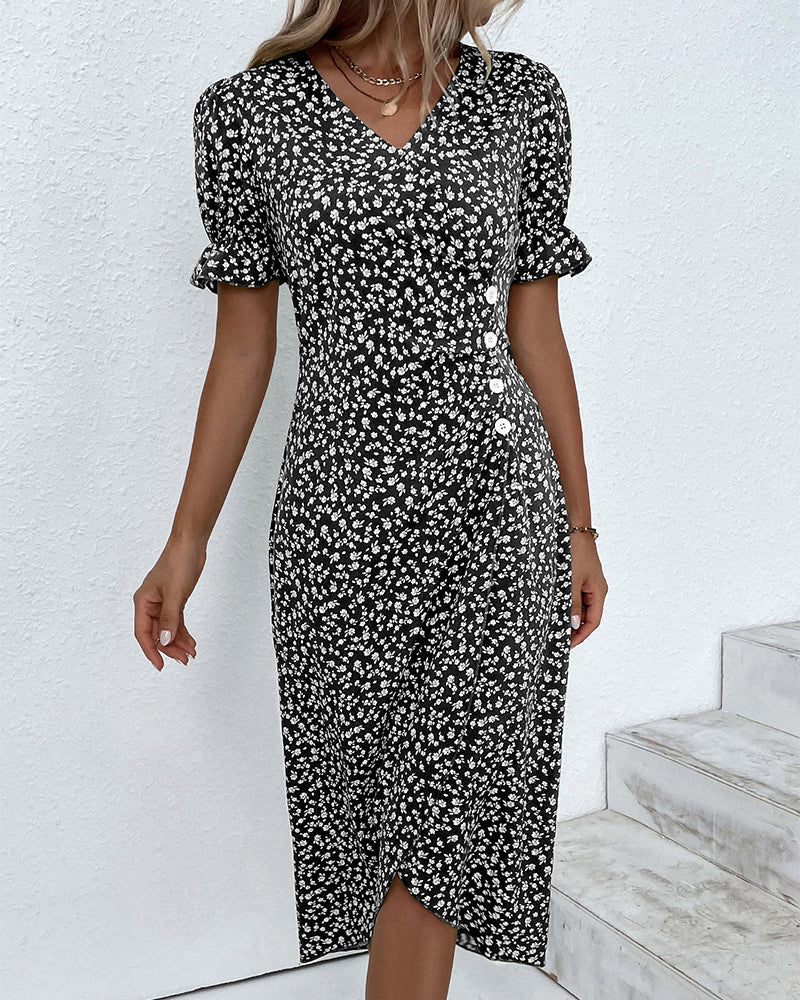 Giselle™ - Floral V-Ausschnitt Kleid