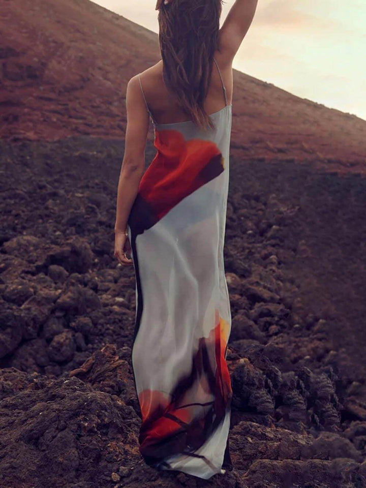 Abstrakter Tulpen-Druck H-Linie Maxi-Kleid für den Urlaub