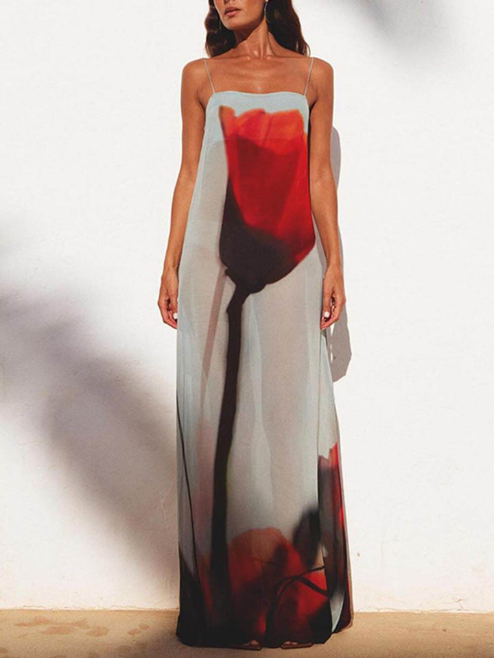 Abstrakter Tulpen-Druck H-Linie Maxi-Kleid für den Urlaub