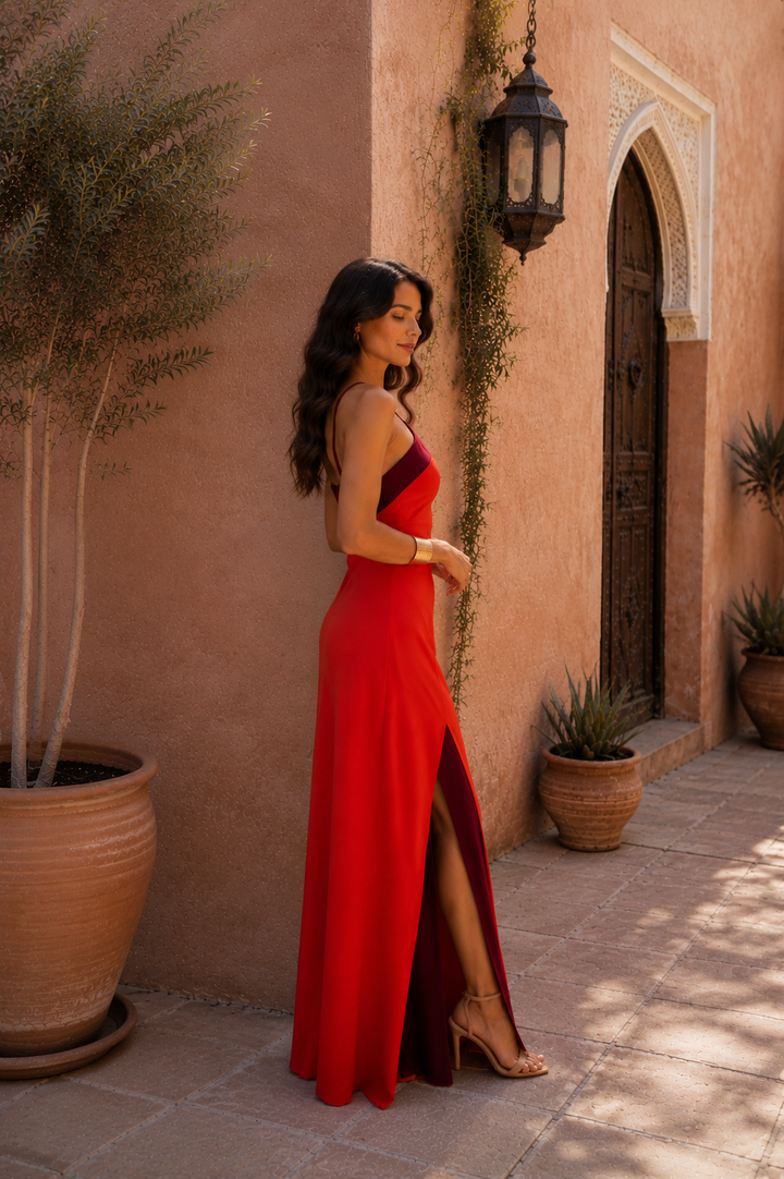 Damen Maxikleid mit Neckholder und Seitenschlitz