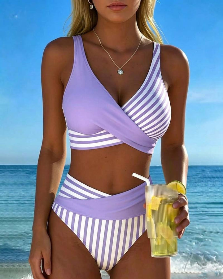 Giulia | Damen gestreifter Bikini mit V-Ausschnitt