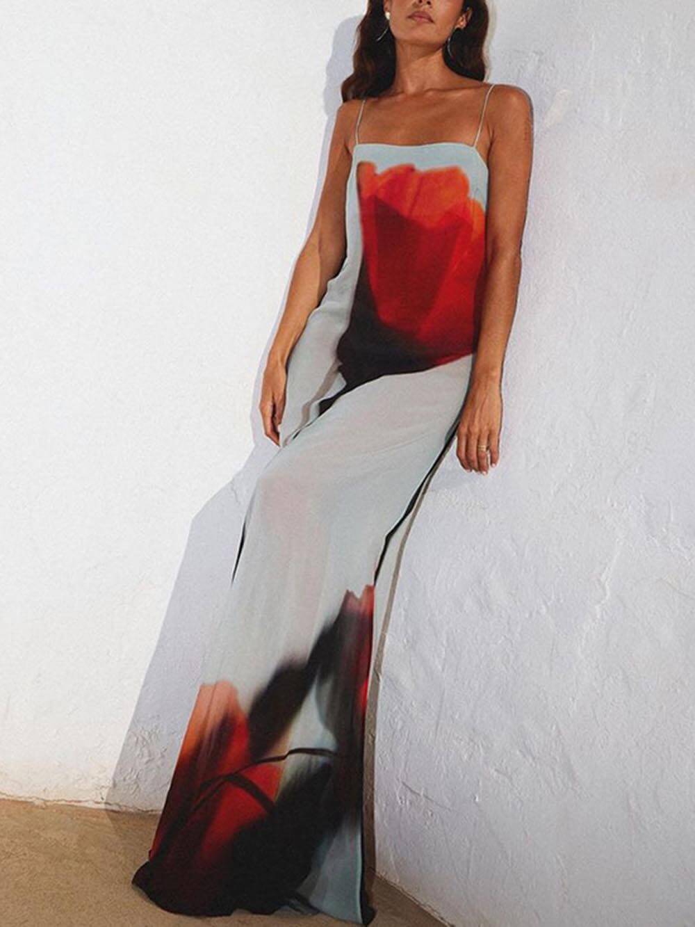 Abstrakter Tulpen-Druck H-Linie Maxi-Kleid für den Urlaub