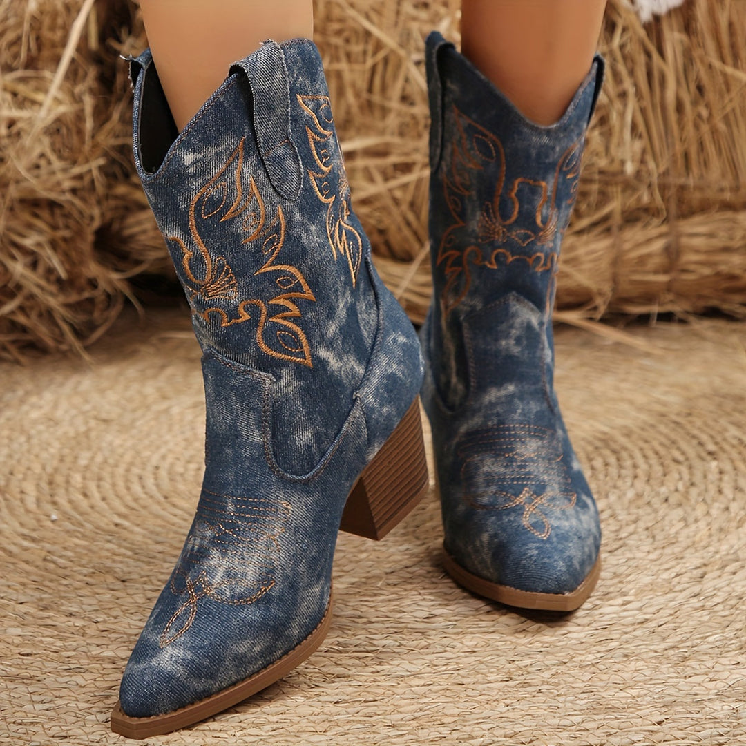 Ealasaid | Women's Western Boots for Wide Calves with Embroidered Detail
