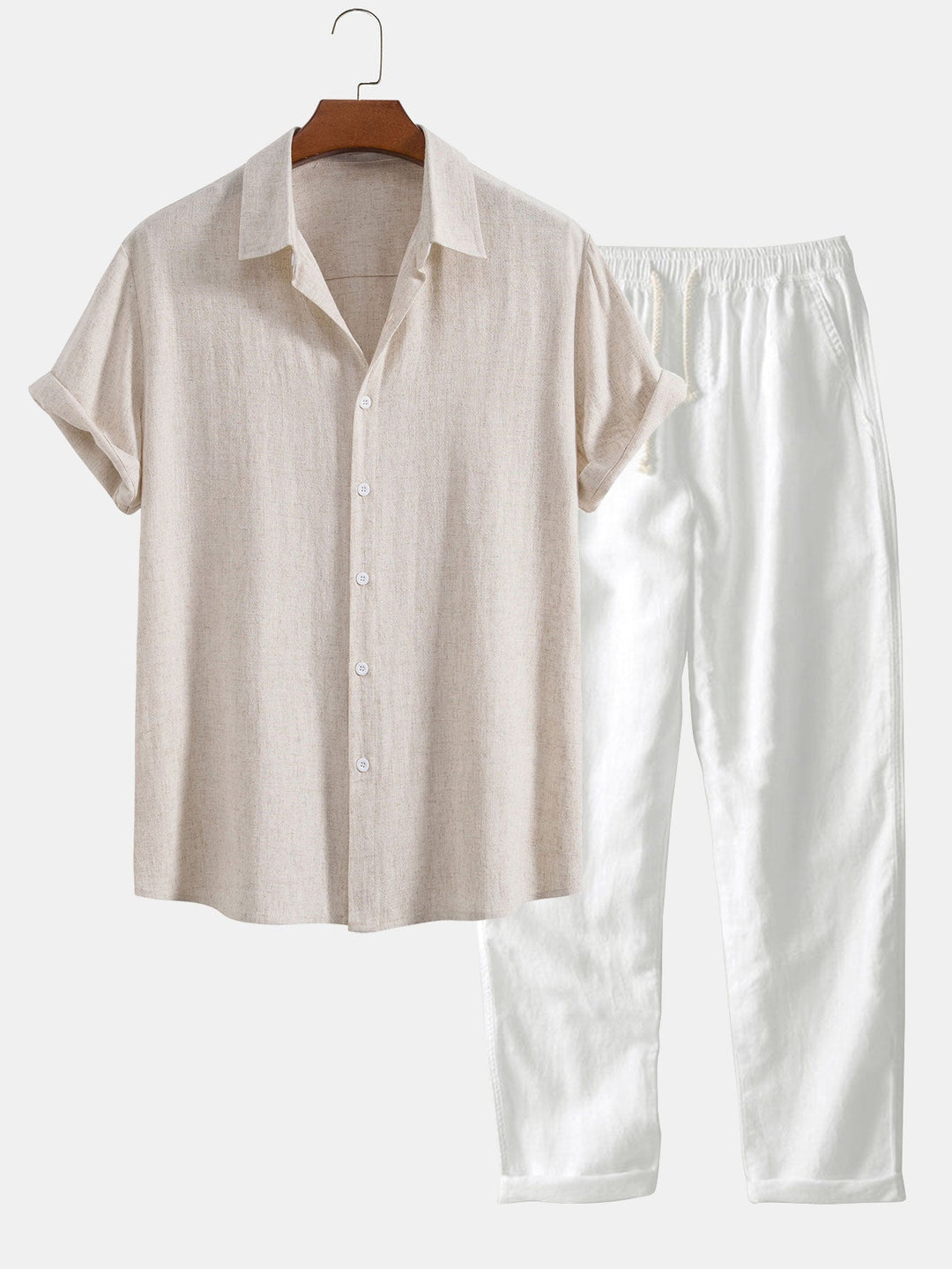 Button-Up Hemd und gerade geschnittene Hose aus Leinen-Rayon-Mischung