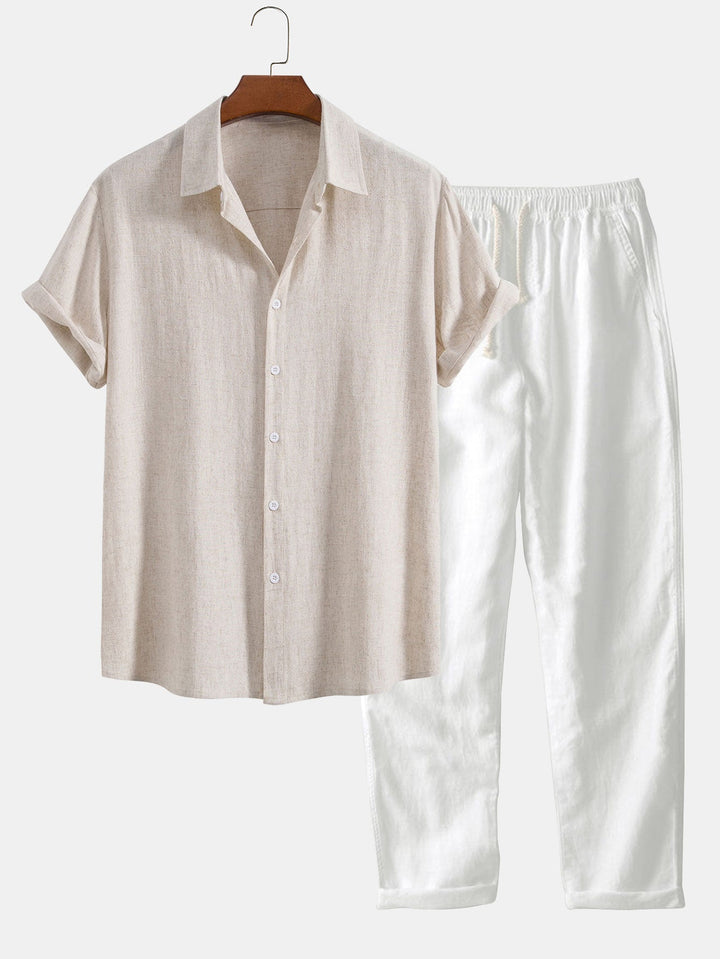 Button-Up Hemd und gerade geschnittene Hose aus Leinen-Rayon-Mischung