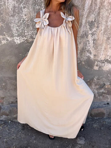 Blumenmuster Damenkleid mit U-förmigem Ausschnitt in einfarbig