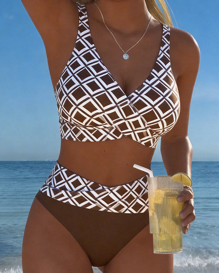 Martina | Bikini kariert mit drahtfreiem BH und hochgeschnittener Unterhose