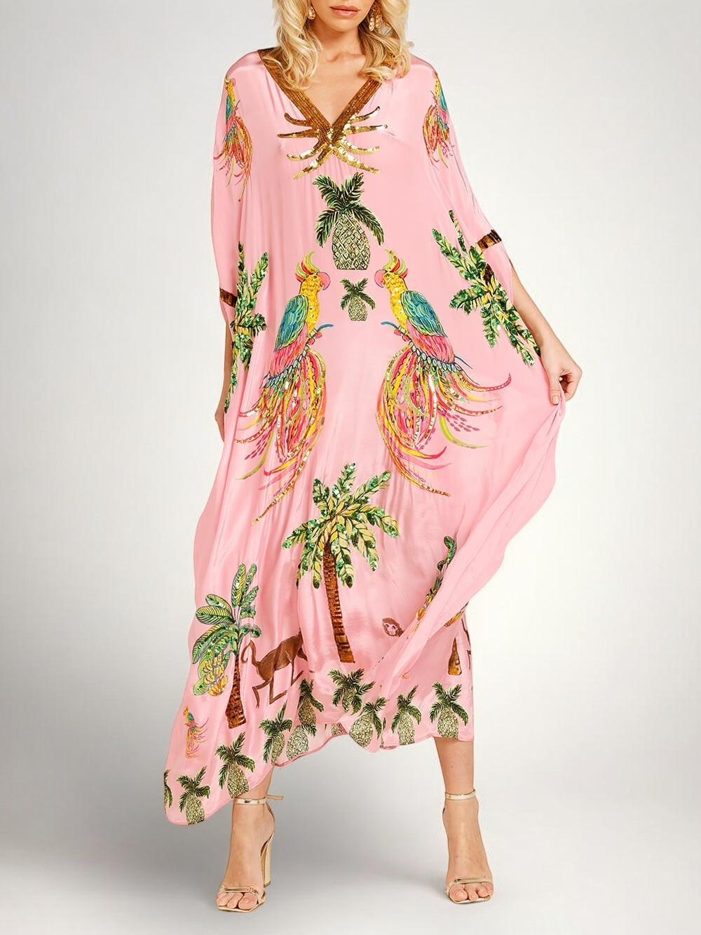Sahara | Damen V-Ausschnitt Maxikleid mit Pailletten