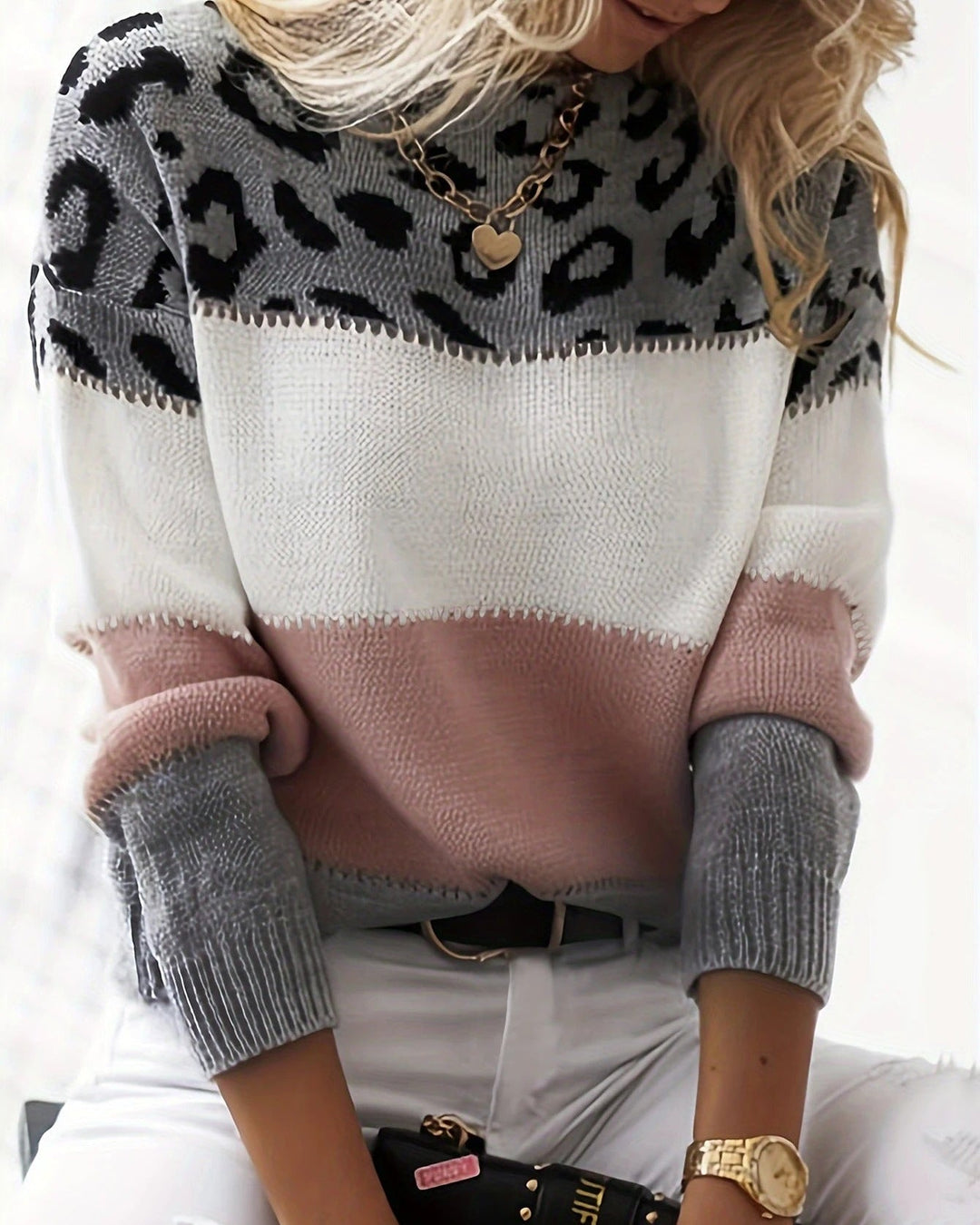 Zoe - Farbblock Leopard Pullover