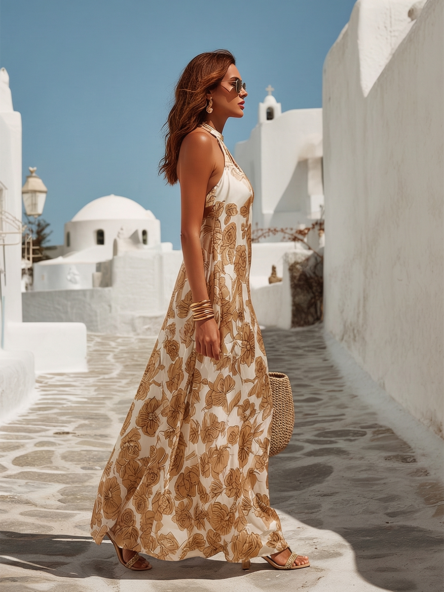 Elegantes Floral Satin Maxikleid für Ihren Urlaub