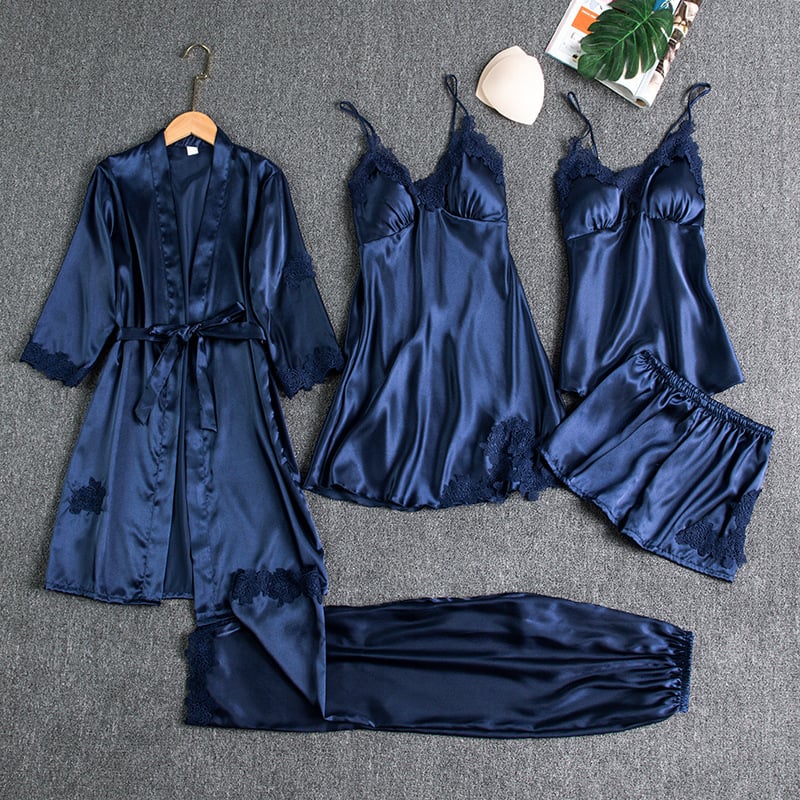 Elegantes Damen-Nachtkleid-Set aus Eis-Seide - 5 Teile
