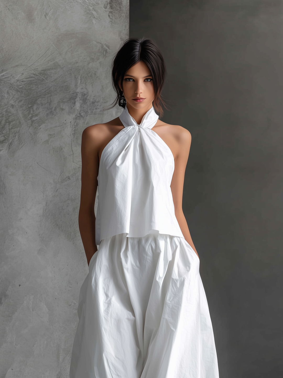 Lässiges Damen-Top- und Rock-Set mit Neckholder und ärmellos