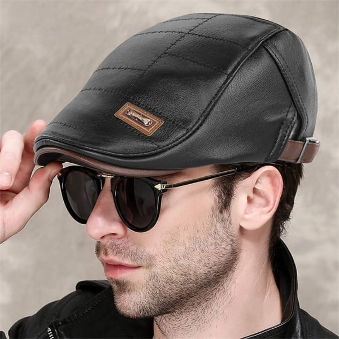 Retro Herren Lederbarett mit verstellbarem Band