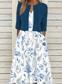Elise™ - Blumen Zweiteiliges Midi-Kleid