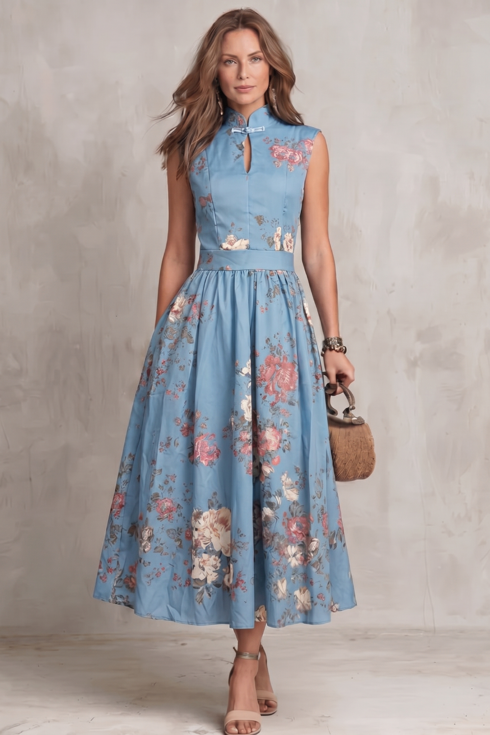 Noirelle | Damen Ärmelloses Blumenkleid Midi