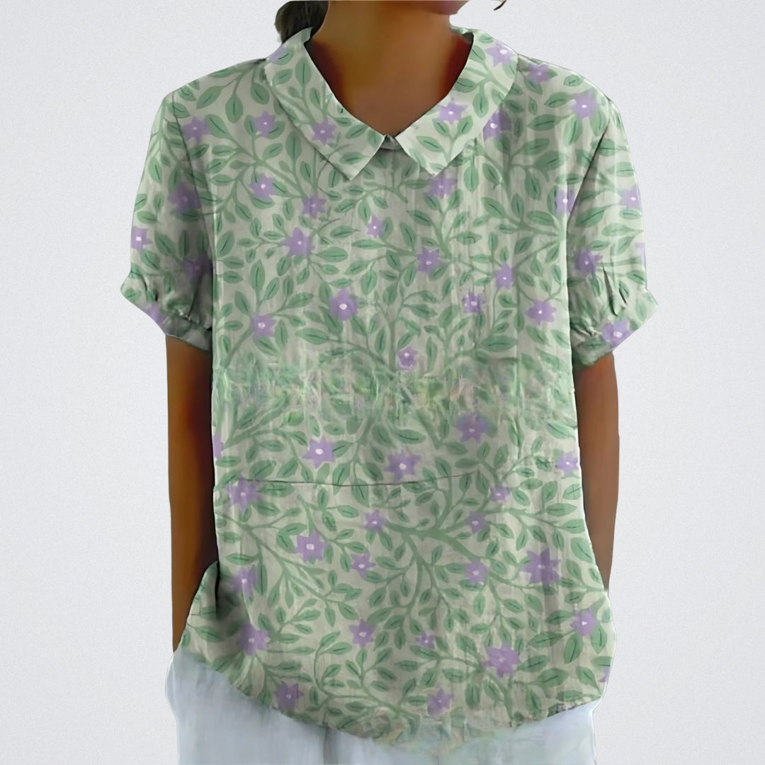 Lina™ - Stilvolle Leinen-Bluse mit Blumenmuster
