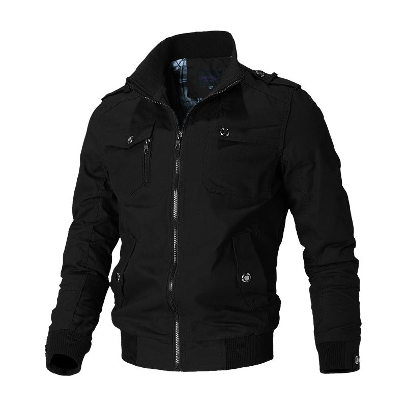 Herren urbaner Canvas-Bomberjacke mit Rippbündchen und Mehrfach-Brusttaschen