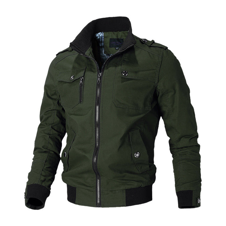 Herren urbaner Canvas-Bomberjacke mit Rippbündchen und Mehrfach-Brusttaschen