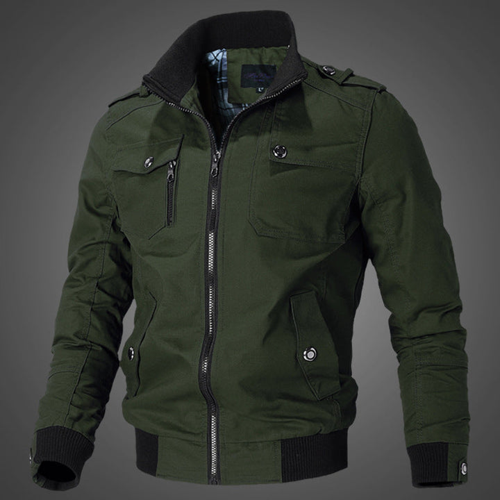 Herren urbaner Canvas-Bomberjacke mit Rippbündchen und Mehrfach-Brusttaschen