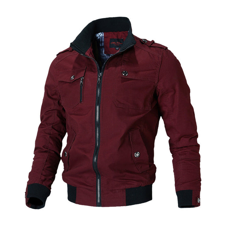 Herren urbaner Canvas-Bomberjacke mit Rippbündchen und Mehrfach-Brusttaschen
