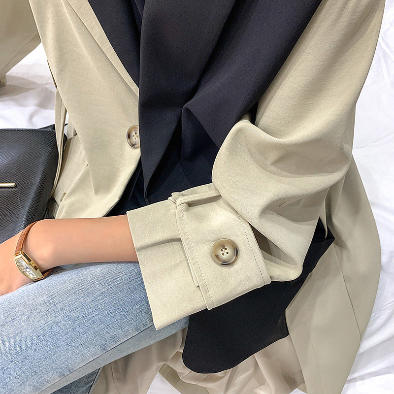 Damen Oversize-Trenchcoat mit Kontrastpasse und krempelbaren Ärmeln