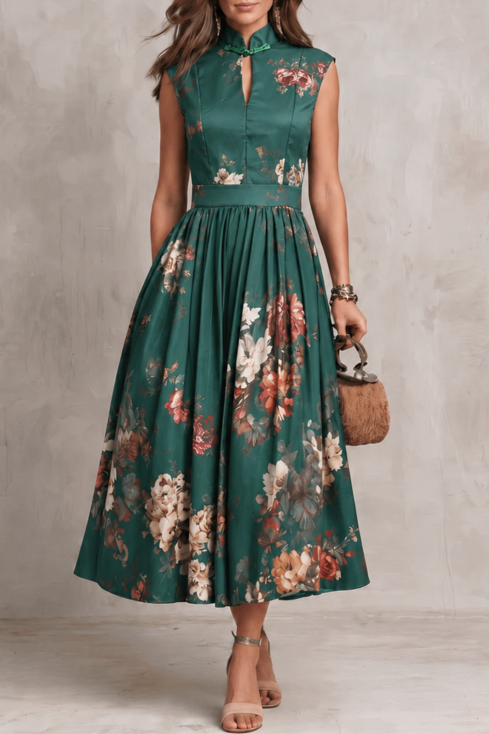 Noirelle | Damen Ärmelloses Blumenkleid Midi