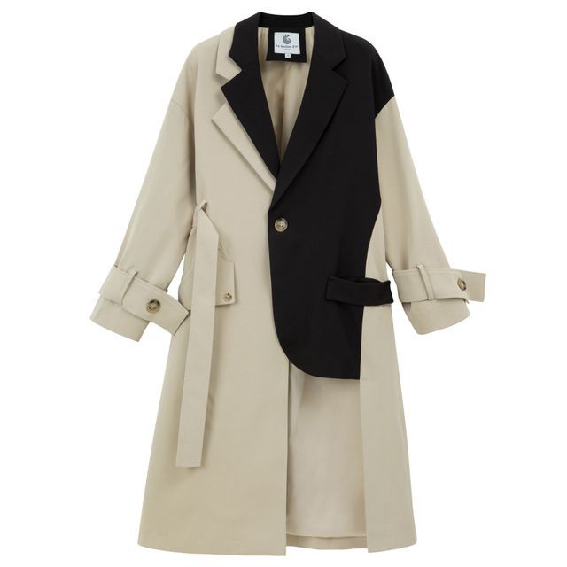 Damen Oversize-Trenchcoat mit Kontrastpasse und krempelbaren Ärmeln