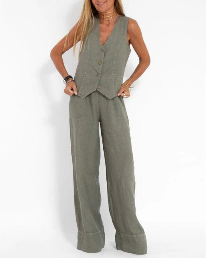Millie™ - Schickes ärmelloses Vest & Weitbeinige Hose Set