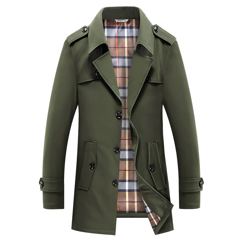 Herren klassischer Trenchcoat mit kariertem Innenfutter und Schulterklappen