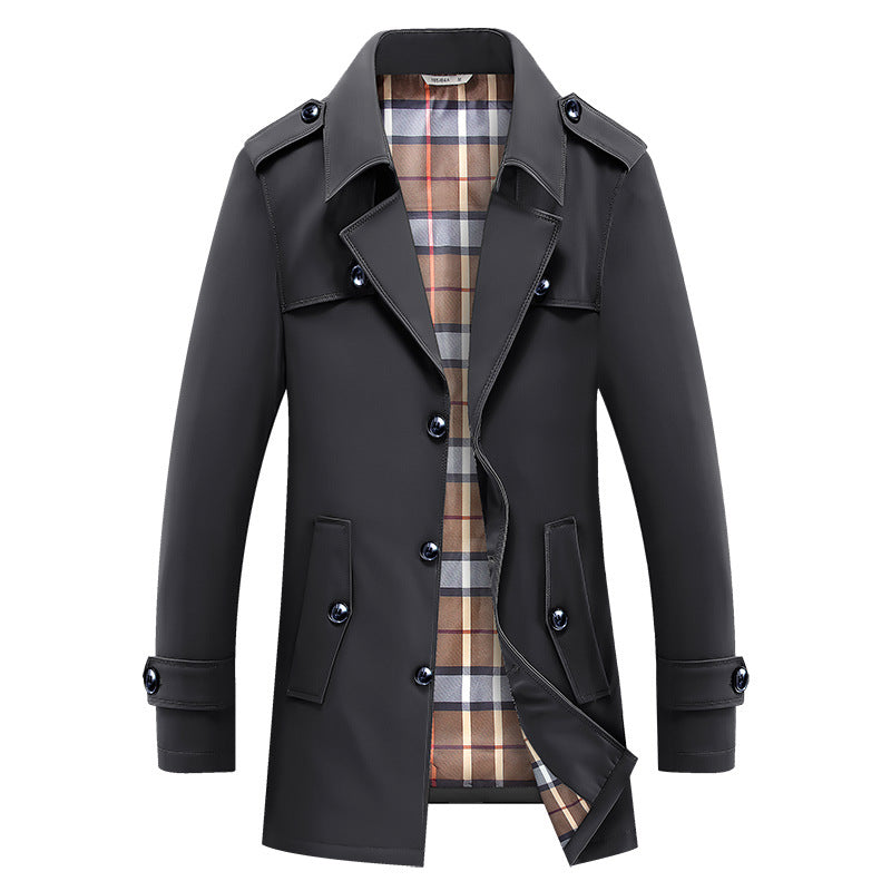 Herren klassischer Trenchcoat mit kariertem Innenfutter und Schulterklappen