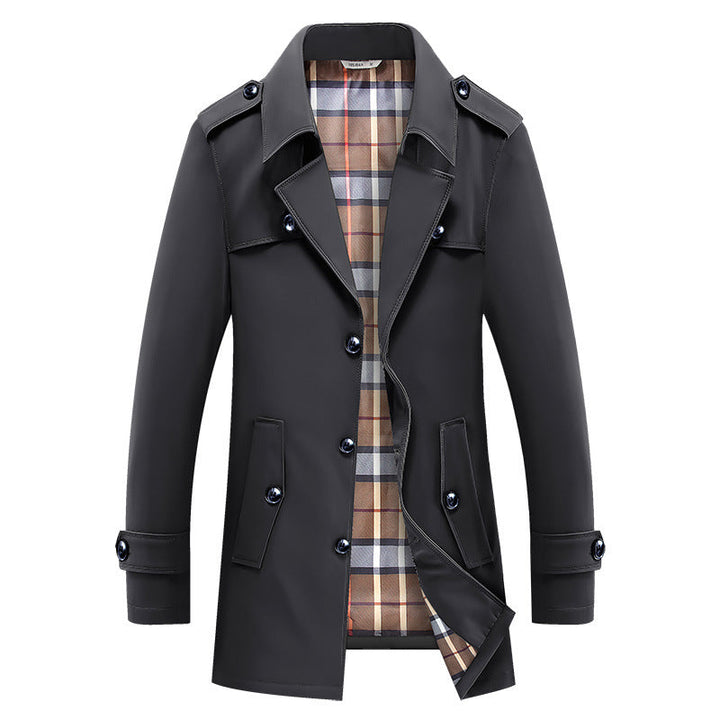 Herren klassischer Trenchcoat mit kariertem Innenfutter und Schulterklappen