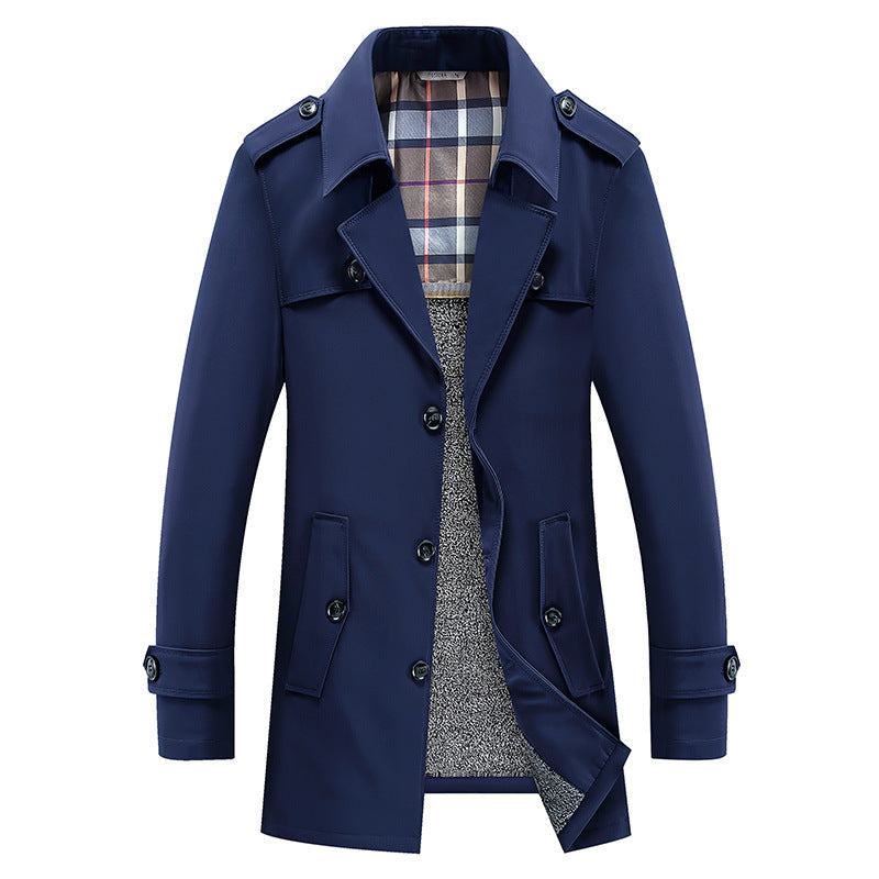 Men’s trench coat with quilted thermal lining and checked interior lining