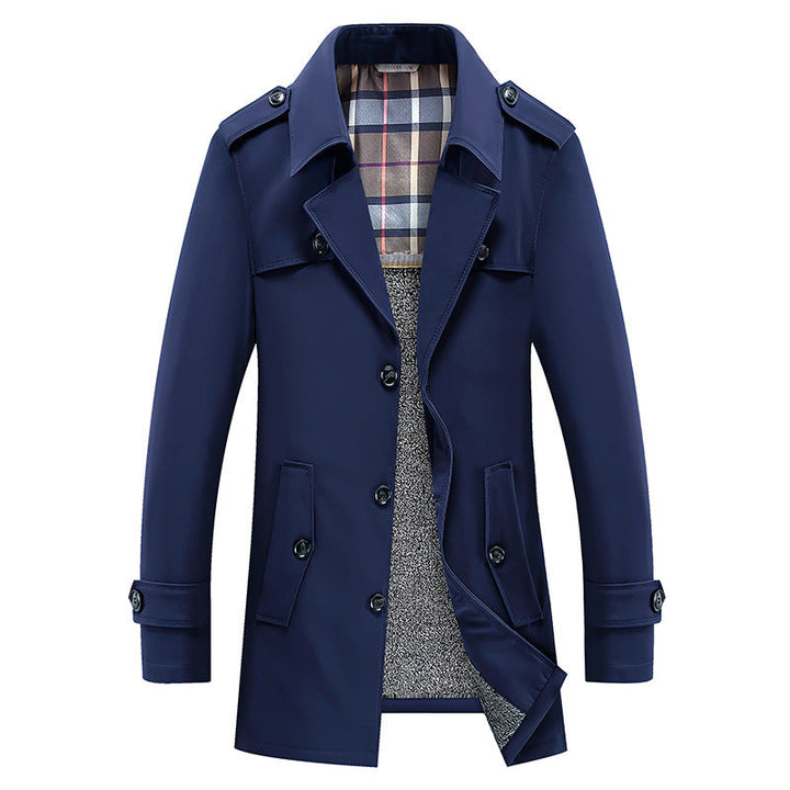 Men’s trench coat with quilted thermal lining and checked interior lining