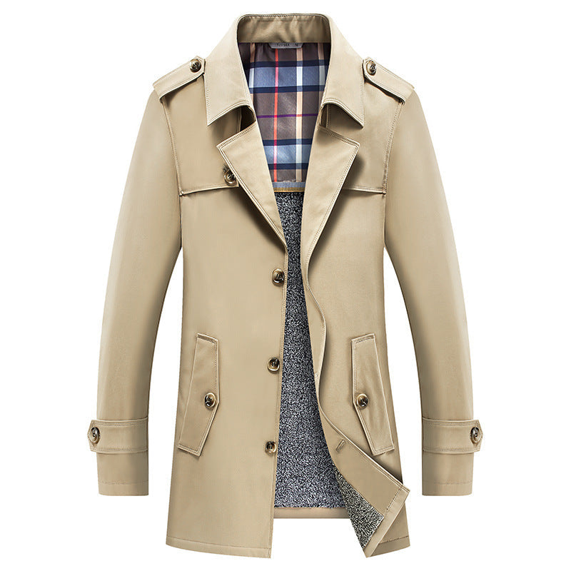 Men’s trench coat with quilted thermal lining and checked interior lining
