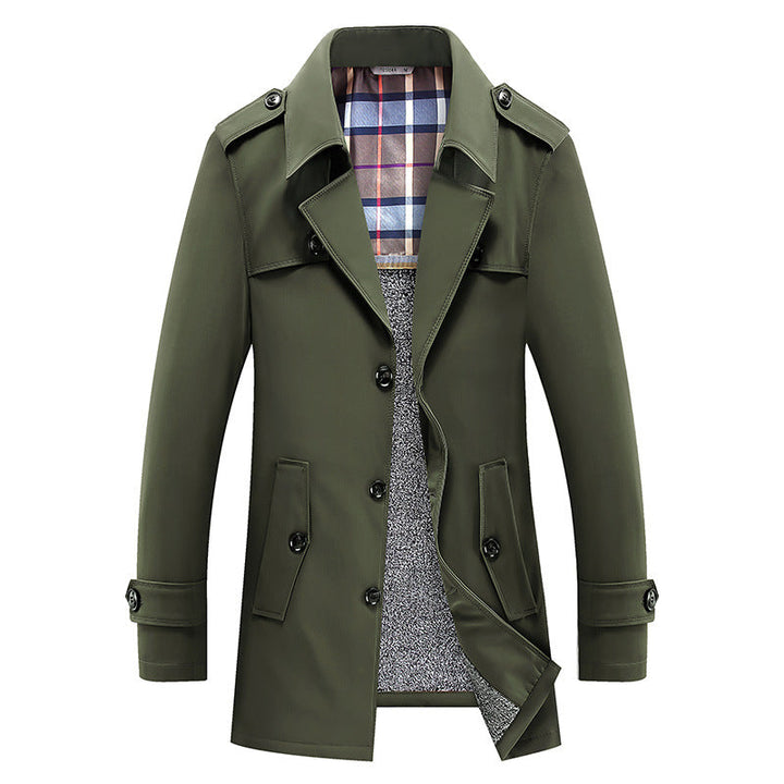 Men’s trench coat with quilted thermal lining and checked interior lining