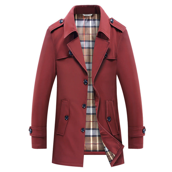 Herren klassischer Trenchcoat mit kariertem Innenfutter und Schulterklappen