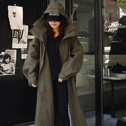 Parka extragrande para mujer con capucha extragrande y cordón ajustable en la cintura