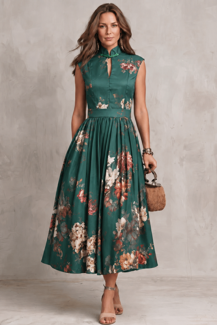 Noirelle | Damen Ärmelloses Blumenkleid Midi