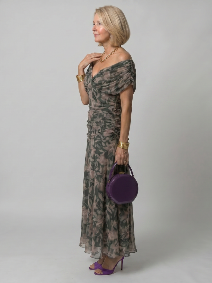 Calen | Elegantes Off-Shoulder-Midi-Kleid mit fließendem Design