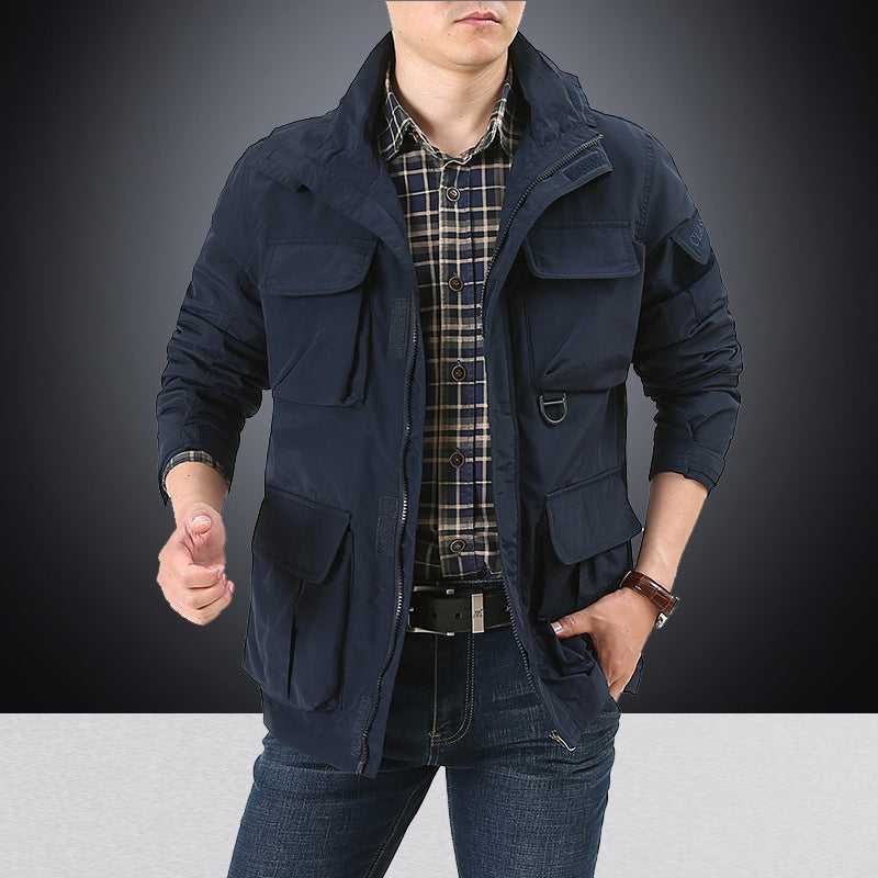 Herren multifunktionale Utility-Fieldjacke mit Klapp- und Reißverschlusstaschen