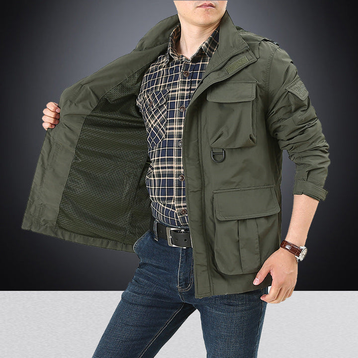 Herren multifunktionale Utility-Fieldjacke mit Klapp- und Reißverschlusstaschen