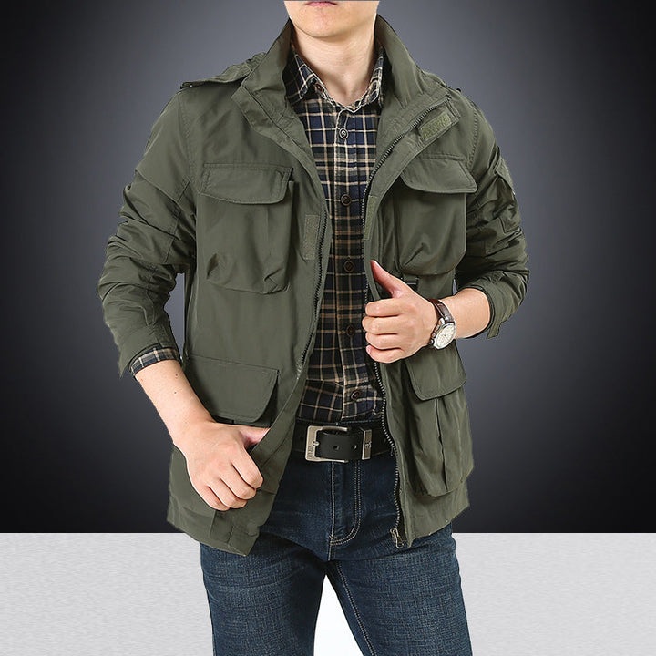 Herren multifunktionale Utility-Fieldjacke mit Klapp- und Reißverschlusstaschen