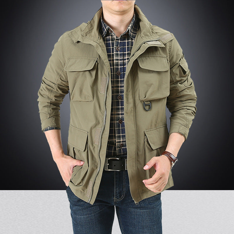 Herren multifunktionale Utility-Fieldjacke mit Klapp- und Reißverschlusstaschen