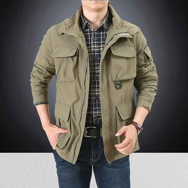Herren multifunktionale Utility-Fieldjacke mit Klapp- und Reißverschlusstaschen
