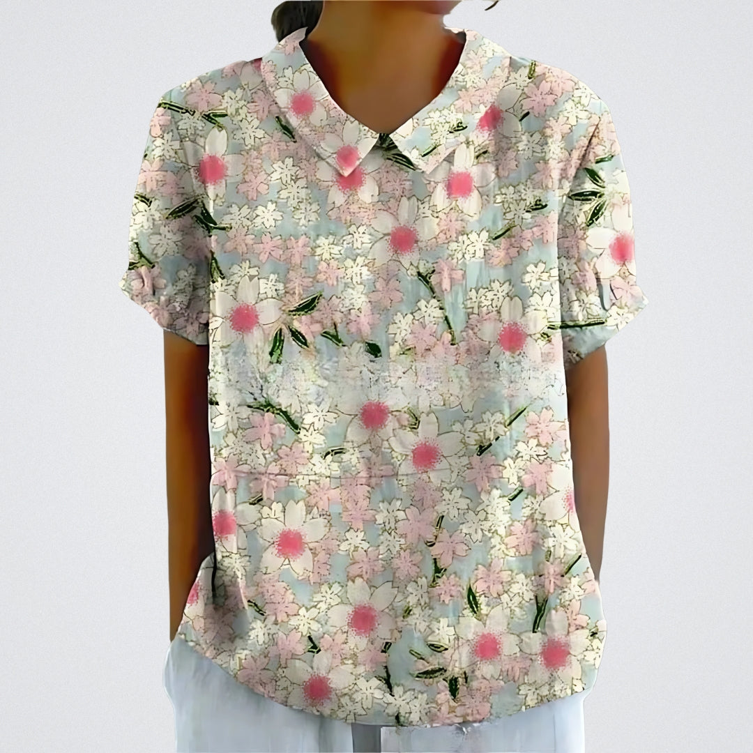 Lina™ - Stilvolle Leinen-Bluse mit Blumenmuster
