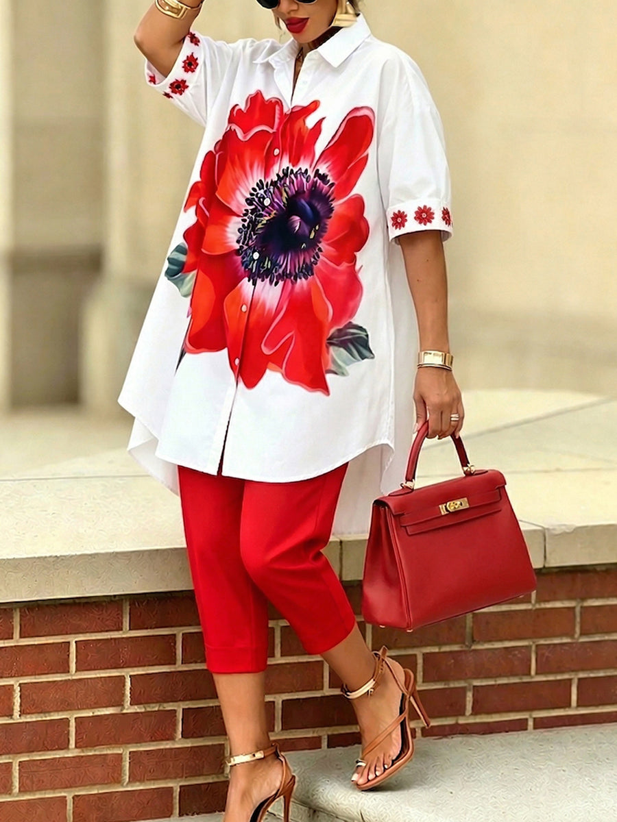 Damen Zweiteiliges Set mit Floralprint – Eleganter Moderner Stil