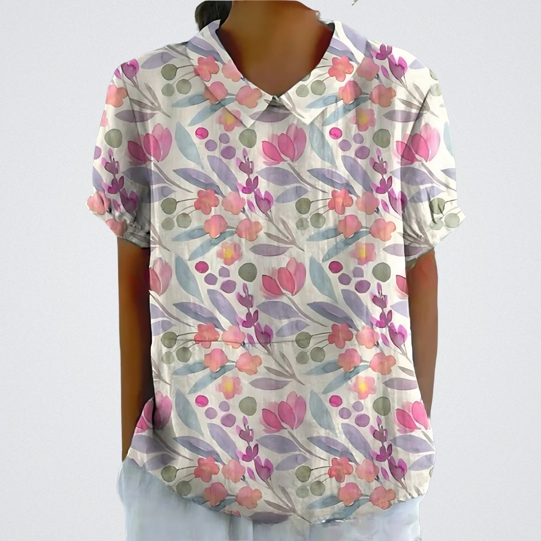 Lina™ - Stilvolle Leinen-Bluse mit Blumenmuster
