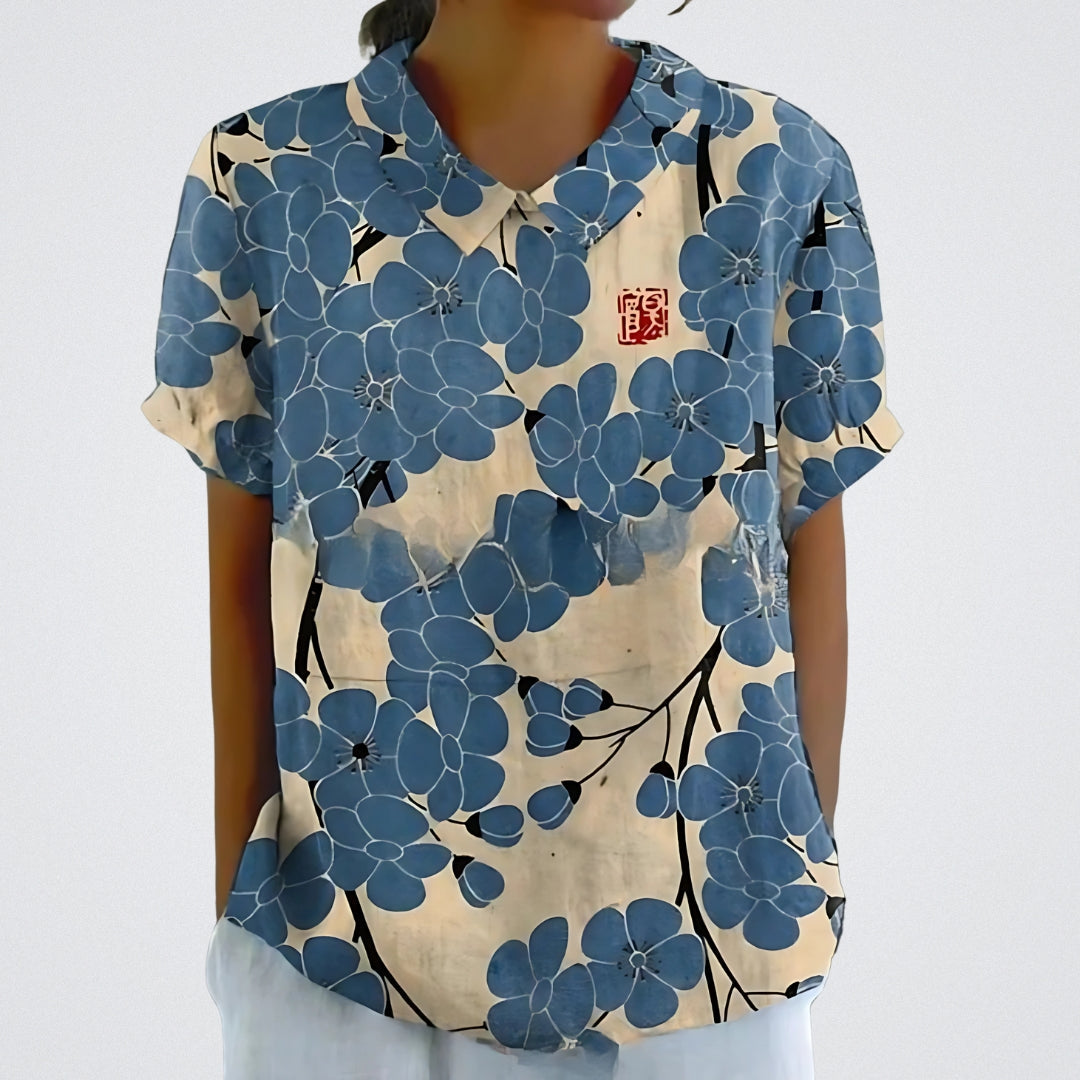 Lina™ - Stilvolle Leinen-Bluse mit Blumenmuster