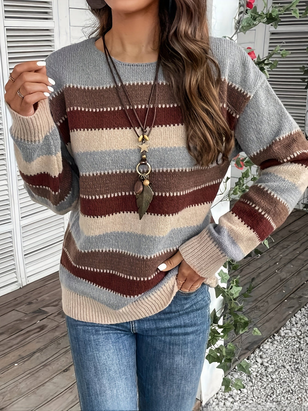 Delphine | Pullover da donna a righe con scollo rotondo